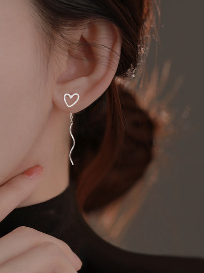 Long Hollow Heart Wave Threader Earrings for Women