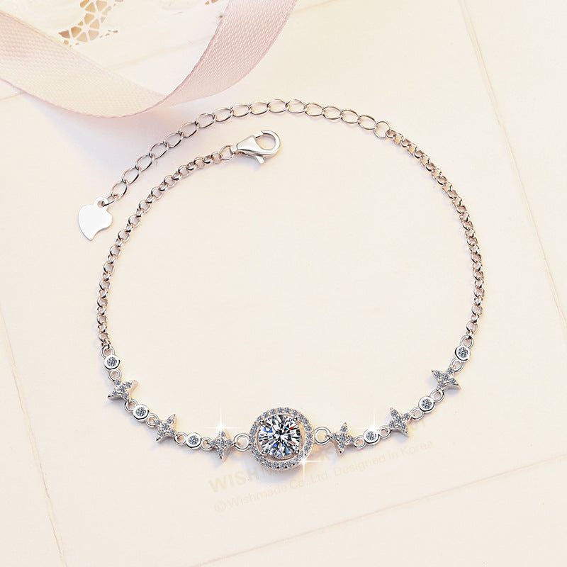 s925Sterling Silver Bracelet Adjustable Push-Pull Beads High-End Fashion Jewelry Manufacturer Wholesale Moissanite Women's Jewelry Cross-Border