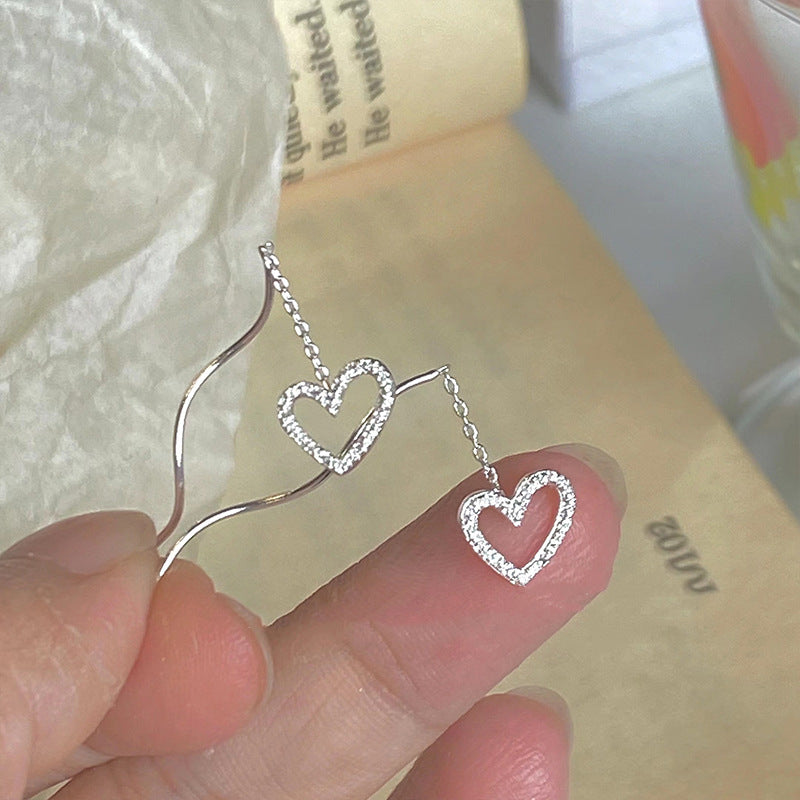 Long Hollow Heart Wave Threader Earrings for Women