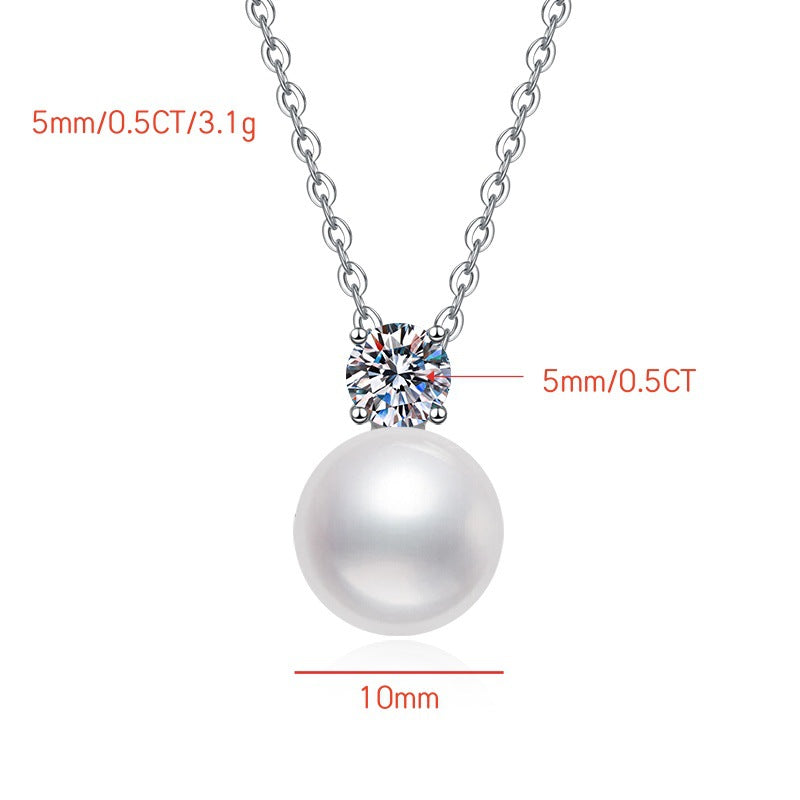 Summer New Freshwater Pearl Simple Korean Version Moissanite Collarbone Chain Factory Source S925 Sterling Silver Necklace Wholesale