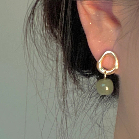 Hetian Jade Yang Green Earrings for Women