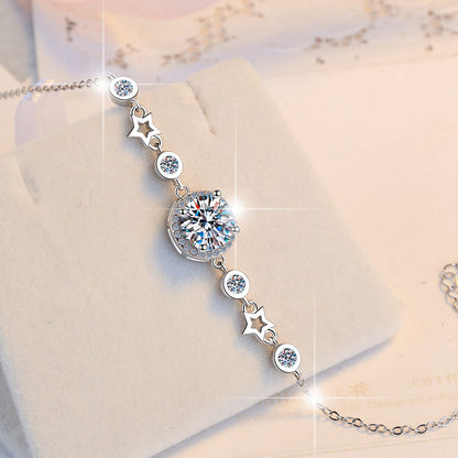 Korean Fashion S925 Sterling Silver Women's Bracelet Star Niche Design Fragmented Silver Moissanite Bracelet