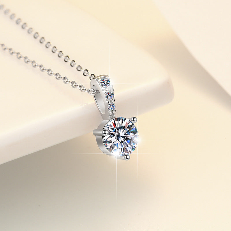 Live Cross-Border Hot-Selling Moissanite Necklace Elegant Versatile Light Luxury High-End Feel Women's S925 Sterling Silver Collarbone Chain