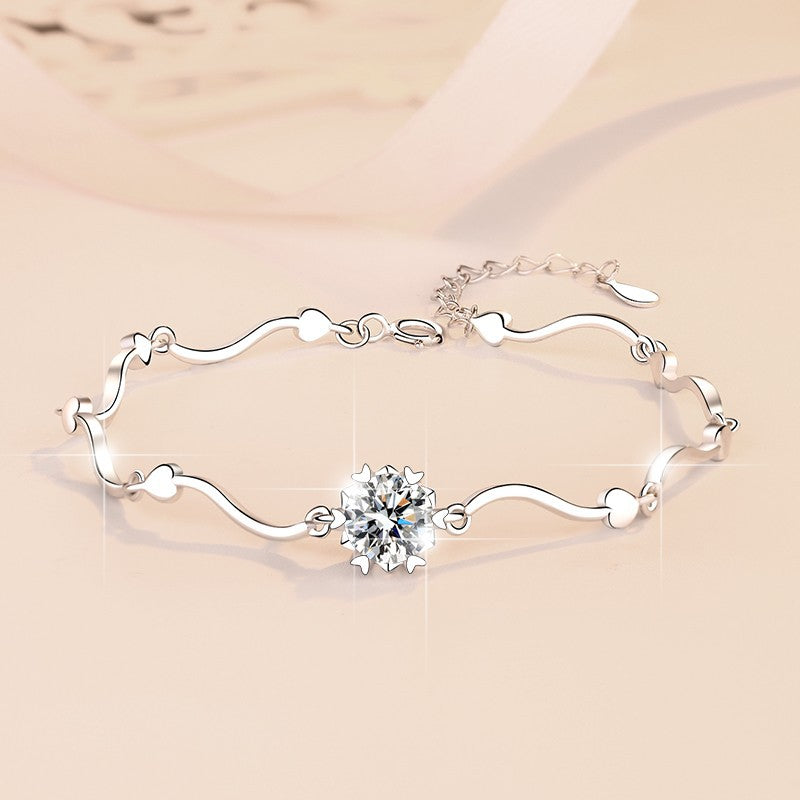 Manufacturer Wholesale S925 Sterling Silver Bracelet Snowflake Simple Women's Bracelet Fashion D Color 1 Carat Moissanite Jewelry Cross-Border