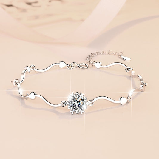 Manufacturer Wholesale S925 Sterling Silver Bracelet Snowflake Simple Women's Bracelet Fashion D Color 1 Carat Moissanite Jewelry Cross-Border