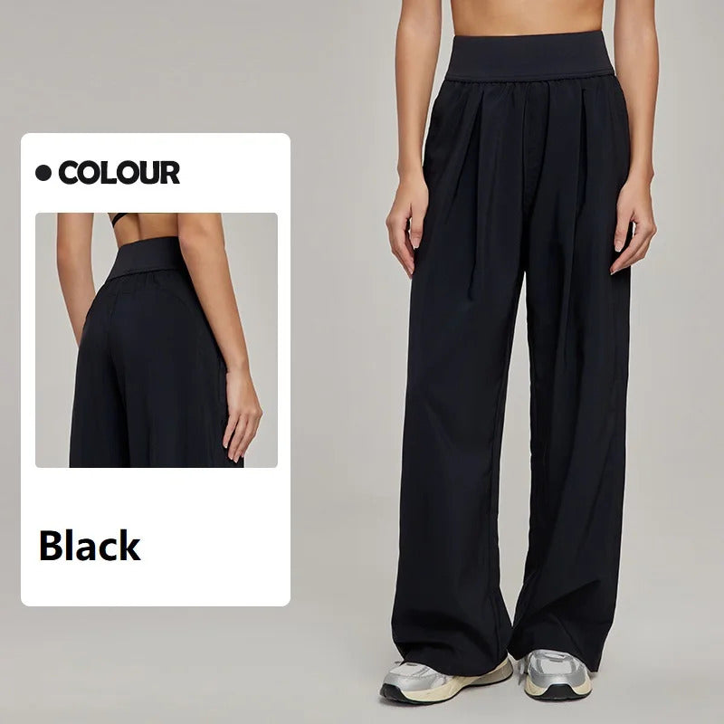 Spring Summer Straight Wide Leg Pants Women's High Waist Slimming Sports Trousers Breathable Draping Loose Casual Yoga Pants