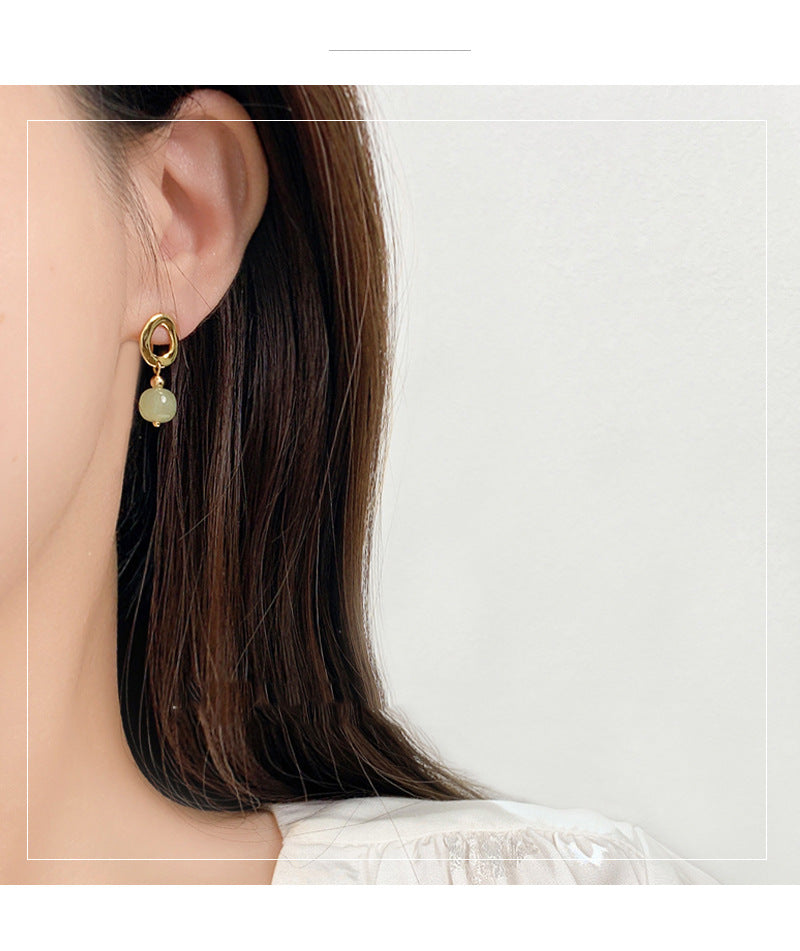 Hetian Jade Yang Green Earrings for Women New Chinese Style
