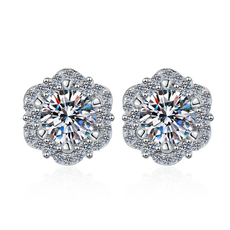 S925Sterling Silver Earrings for Women, Plum Blossom Earrings, New European and American Fashion, Cross-Border Source, Moissanite Earrings, Wholesale from Manufacturer