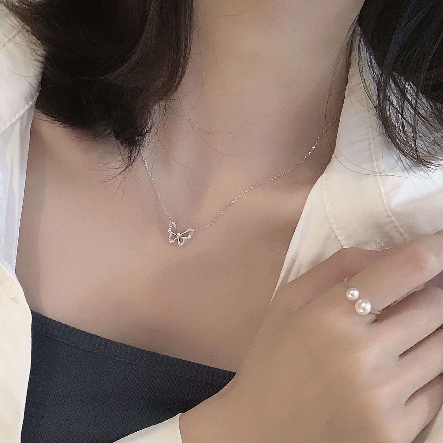 Inlaid Diamond Butterfly Necklace for Women