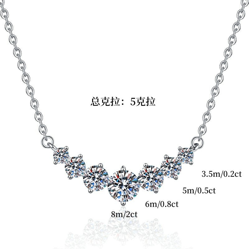 Moissanite Necklace for Women Seven Princess Pendant Light Luxury Versatile Fashion Jewelry Wholesale S925 Sterling Silver Collarbone Chain