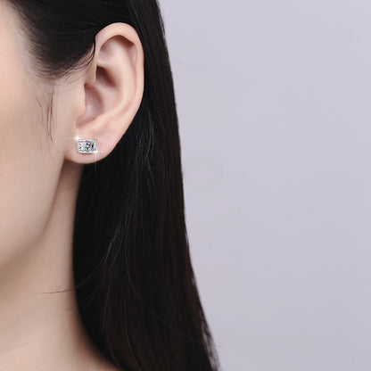 Moissanite Earrings Radiant Rectangular Stone Fashion Light Luxury Jewelry S925 Silver Stud Earrings