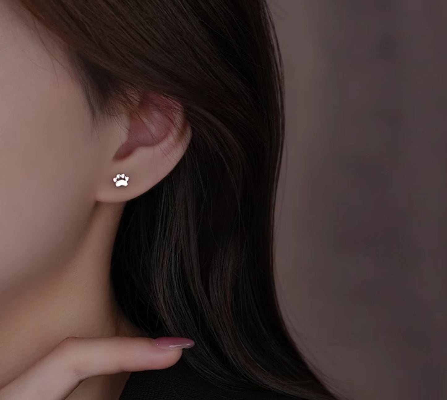 S925 Sterling Silver Needle Small Cat Paw Earrings for Women