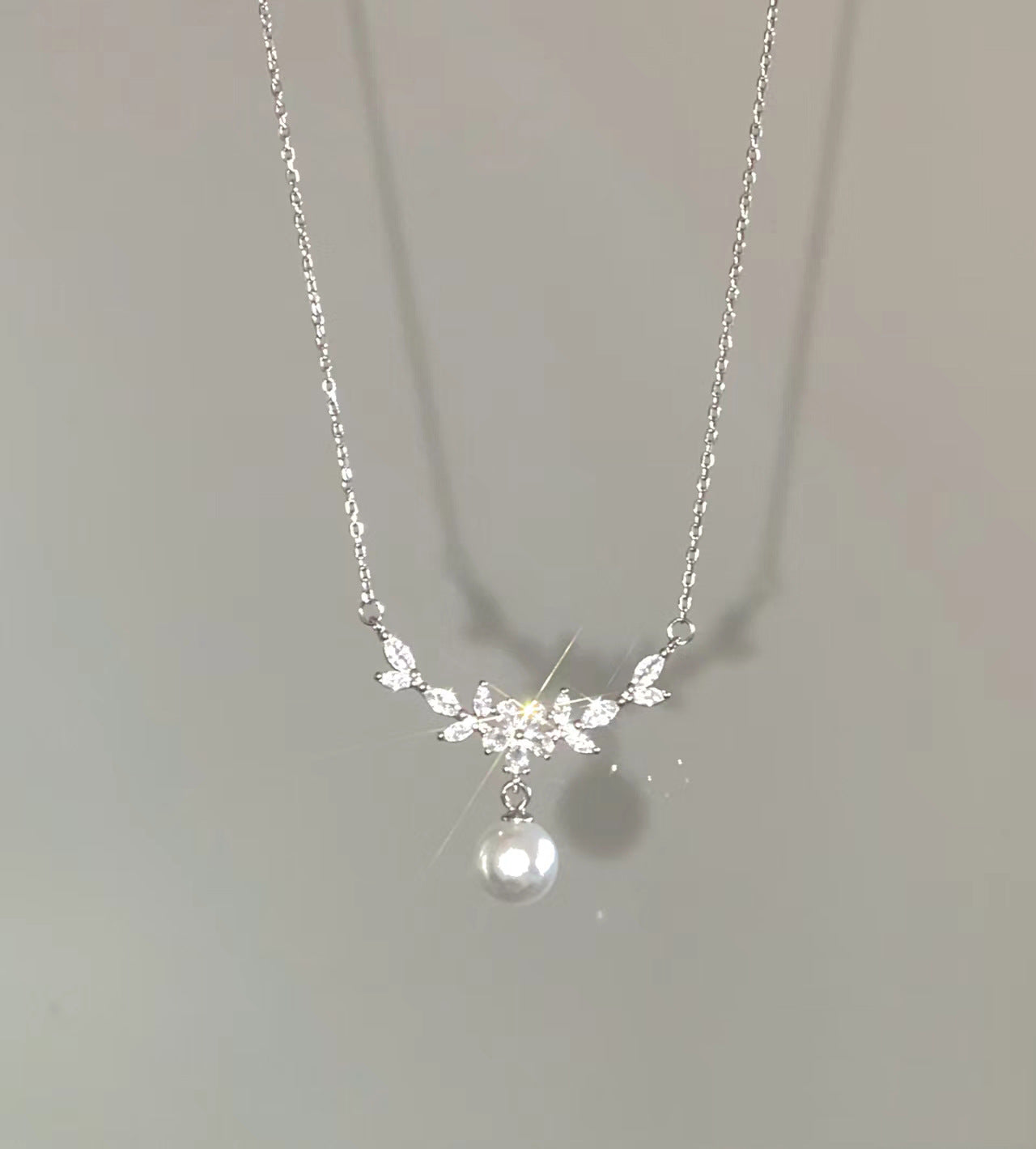 Zircon Flower Branch Pearl Necklace for Women