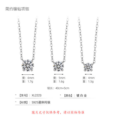 S925 Sterling Silver Four-Prong Round Zircon Nose Stud Necklace