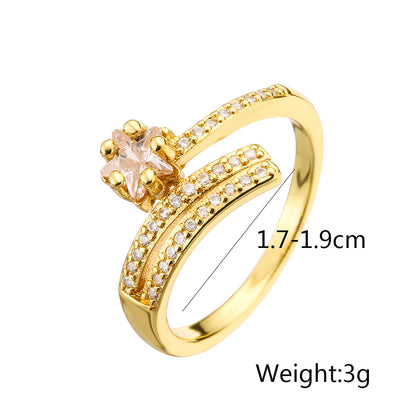 Unique Personality Irregular Geometric Open Ring for Women Real Gold Plated Zirconia Light Luxury Ring
