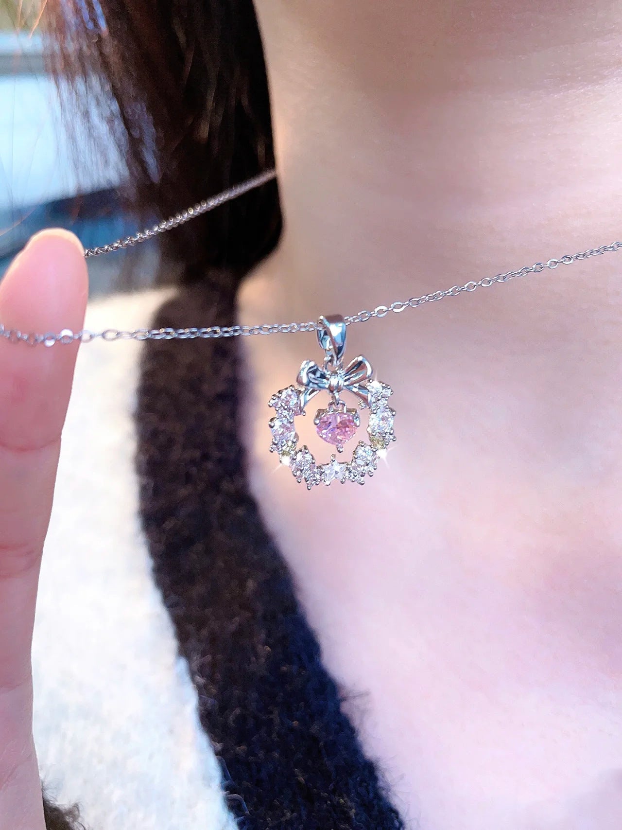 Flower of Love Christmas Bow Necklace for Women