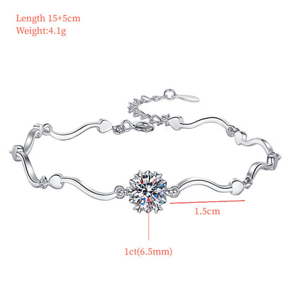 Korean Fashion Moissanite Jewelry Snowflake D Color 1 Carat Hand Jewelry S925 Sterling Silver Bracelet for Women