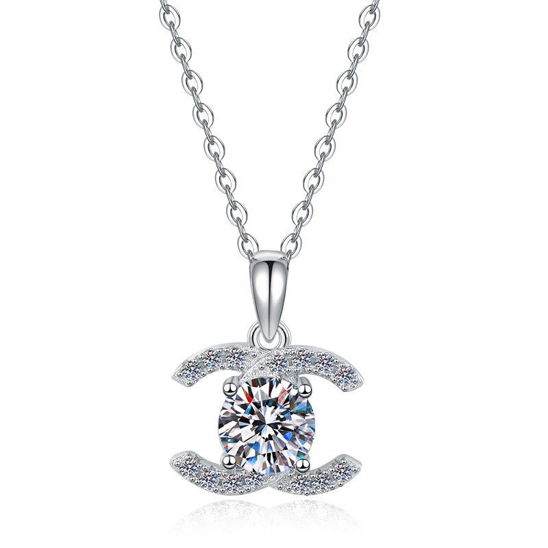 S925 Silver Moissanite Pendant Clavicle Chain Fashion Versatile Jewelry  High-End Pure Silver Necklace