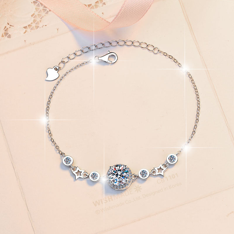 Korean Fashion S925 Sterling Silver Women's Bracelet Star Niche Design Fragmented Silver Moissanite Bracelet