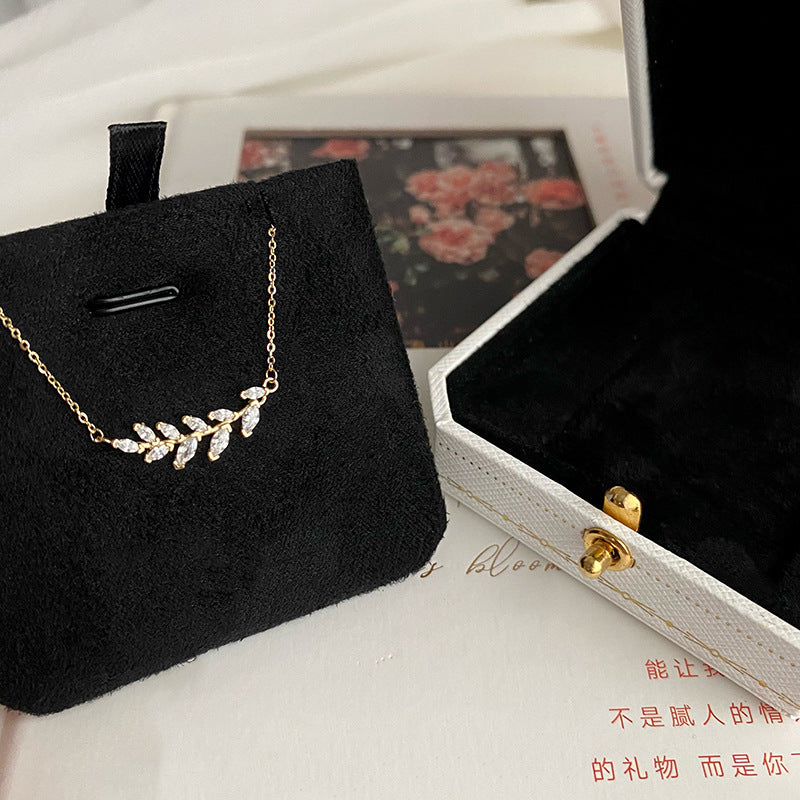 Leaf Sparkling Diamond Wheat Spike Necklace for Women
