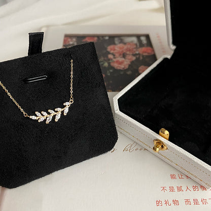 Leaf Sparkling Diamond Wheat Spike Necklace for Women
