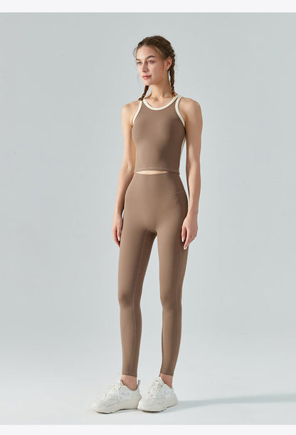 Women's High Waist Yoga Leggings - Double-sided Brushed Booty Lifting Fitness Pants for Running & Sports Green Brown White