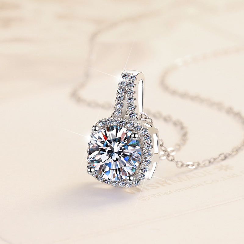 Moissanite Pendant Clavicle Chain Platinum Plated Geometric Square Jewelry Fashion S925 Sterling Silver Necklace for Women