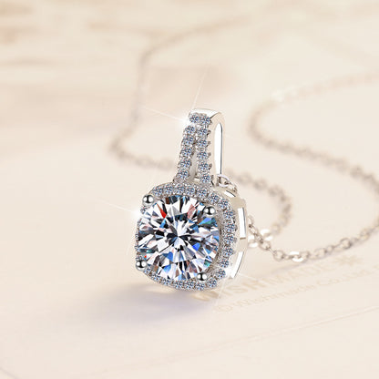 Moissanite Pendant Clavicle Chain Platinum Plated Geometric Square Jewelry Fashion S925 Sterling Silver Necklace for Women