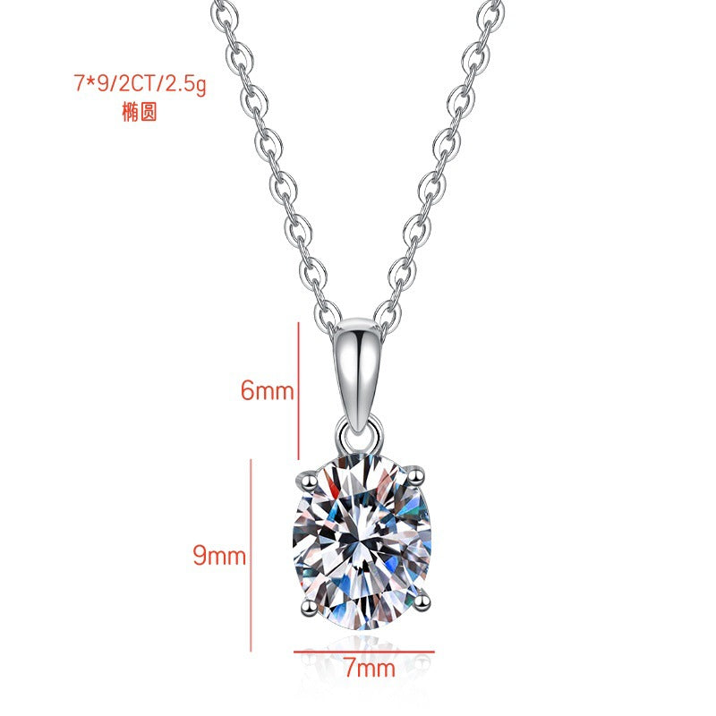 s925Silver Necklace Oval Egg Shape Moissanite Pendant Fashion Minimalist Pure Silver Collarbone Chain for Women Wholesale