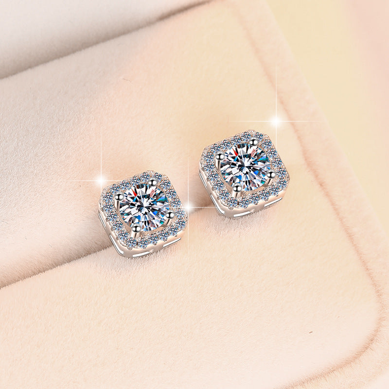 Screw Earrings s925Sterling Silver Earrings Square Classic Women's Light Luxury Fashion High-end Moissanite