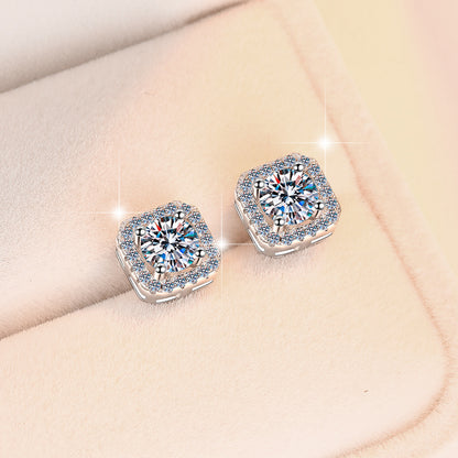 Screw Earrings s925Sterling Silver Earrings Square Classic Women's Light Luxury Fashion High-end Moissanite