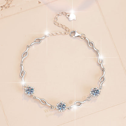 S925 Sterling Silver Bracelet for Women Fashionable High-end Six-claw Snowflake Pendant Korean Style Bangle