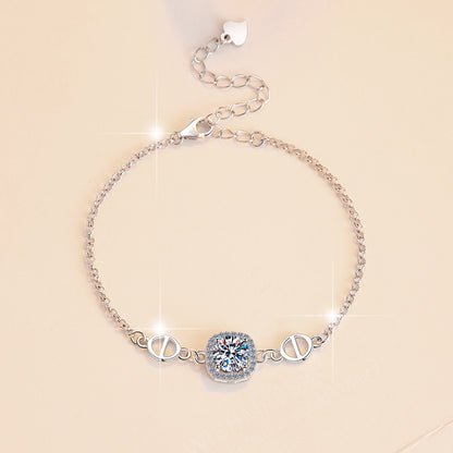 S925 Sterling Silver Women's Bracelet Pig Nose Accessories Square Bangle Southeast Niche Bracelet Moissanite