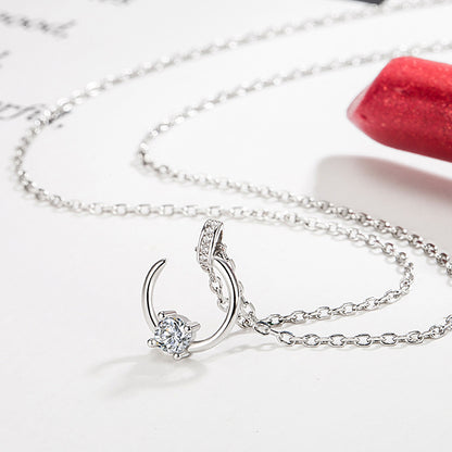 Sparkling Diamond Moon Necklace for Women