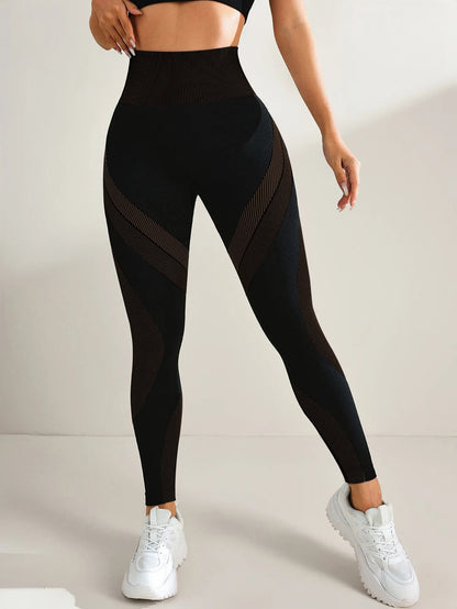 New High Waisted Yoga Pants for Women, Seamless Tummy Control Leggings, Side Stripes Sports Fitness Tights, Butt Lifting Workout