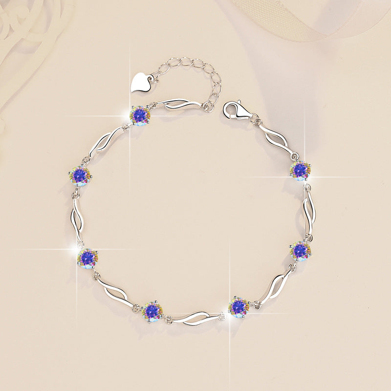Pure Silver Bracelet S925 Jewelry Exquisite Fashion Seven Princess Jewelry Wholesale Cross-Border High-Grade Colorful Moissanite Hand Accessories