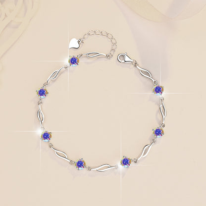 Pure Silver Bracelet S925 Jewelry Exquisite Fashion Seven Princess Jewelry Wholesale Cross-Border High-Grade Colorful Moissanite Hand Accessories