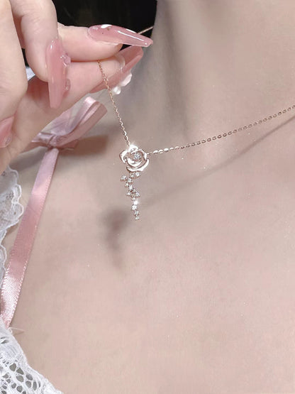 Rose Cloud Pink Diamond Rose Flower Necklace for Women