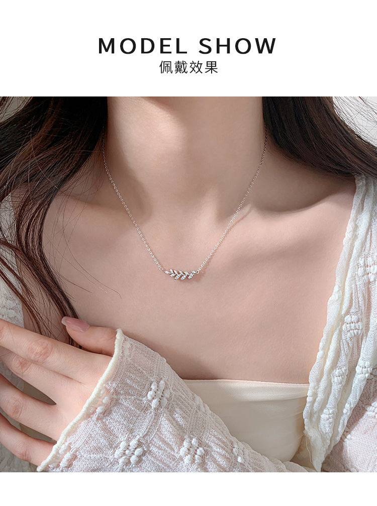 Leaf Sparkling Diamond Wheat Spike Necklace for Women