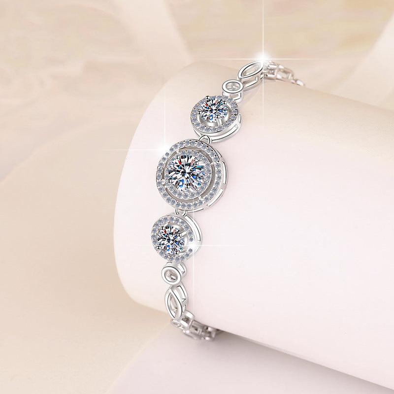 S925 Sterling Silver Women's Bracelet Round Fashion Cross-Border Source Manufacturer Wholesale Moissanite Bracelet GRA