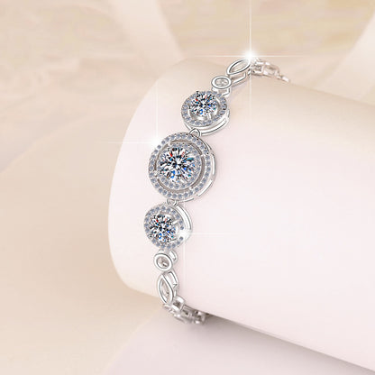 S925 Sterling Silver Women's Bracelet Round Fashion Cross-Border Source Manufacturer Wholesale Moissanite Bracelet GRA