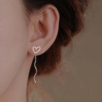 Long Hollow Heart Wave Threader Earrings for Women