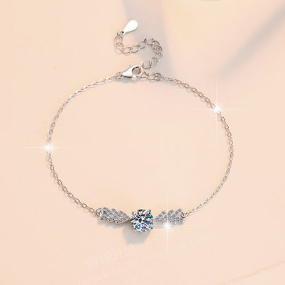 S925 Sterling Silver Bracelet Fashion Niche Design Angel Wing Jewelry Wholesale Moissanite