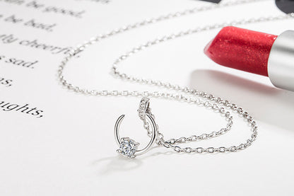 Sparkling Diamond Moon Necklace for Women