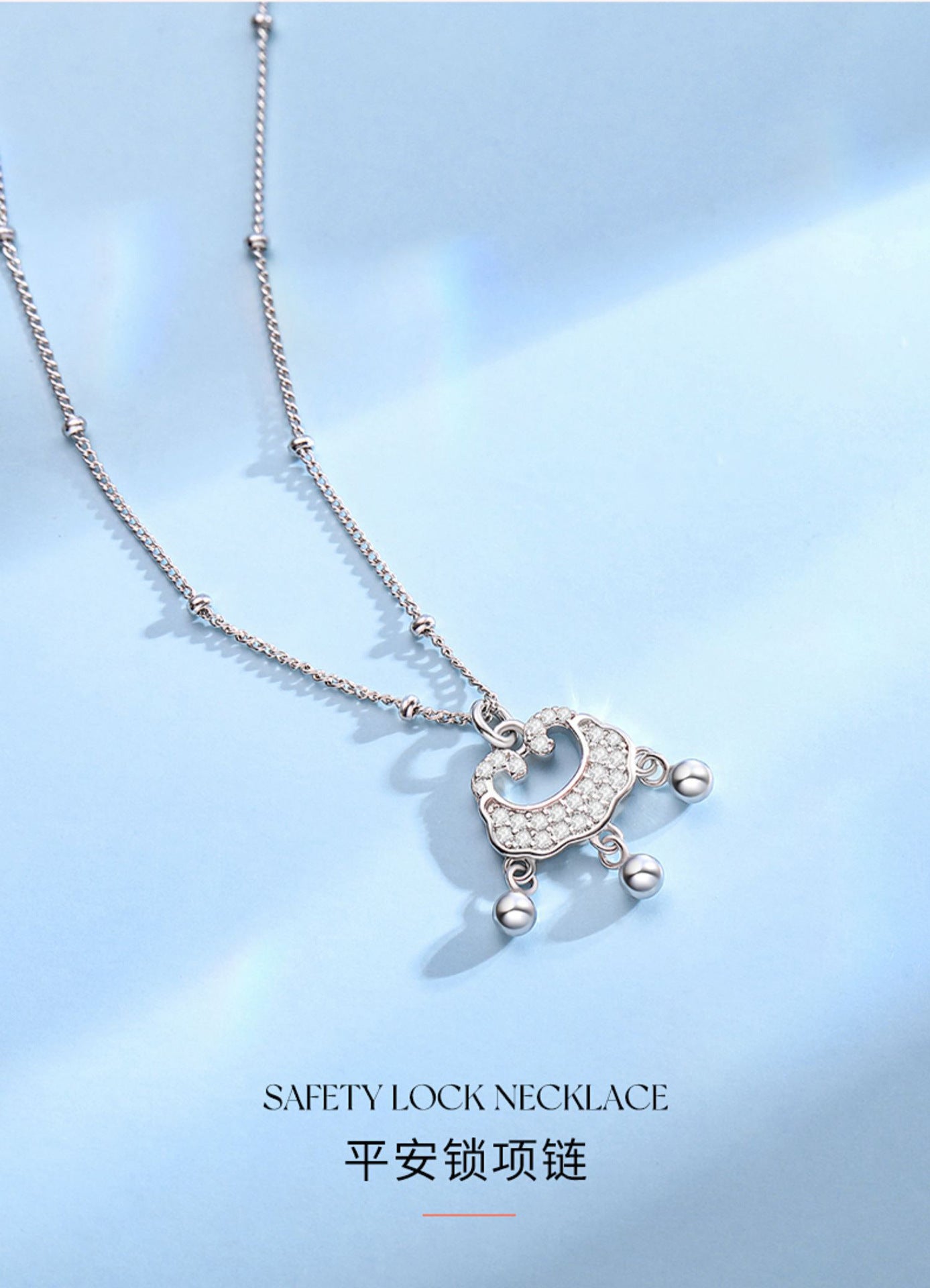 Full Diamond Bell Peace Lock Chain for Women
