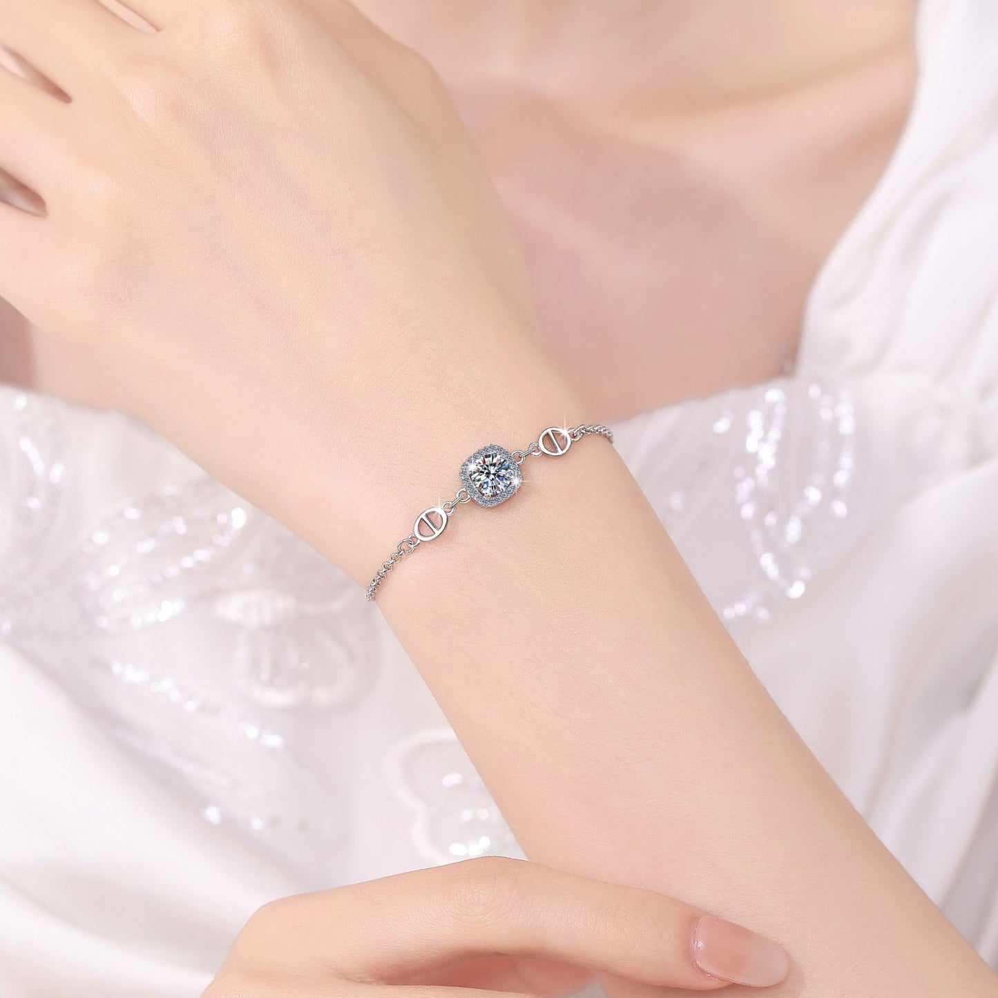 S925 Sterling Silver Women's Bracelet Pig Nose Accessories Square Bangle Southeast Niche Bracelet Moissanite