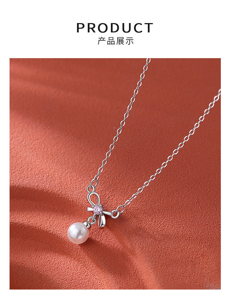 Pearl Bow Necklace for Women Fashionable Chain