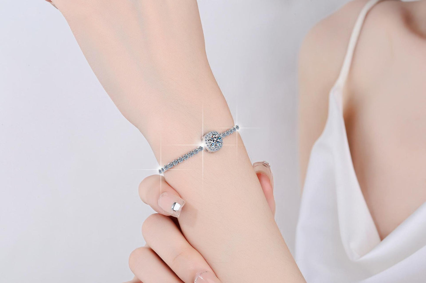 S925 Sterling Silver Bracelet for Women, Colorful Moissanite Star Bracelet