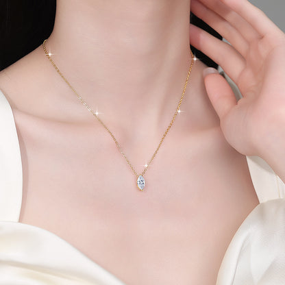 S925 Sterling Silver Necklace 1 Carat Marquise Moissanite Pendant 18K Gold Plated Clavicle Chain for Women