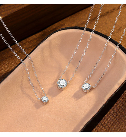 S925 Sterling Silver Four-Prong Round Zircon Nose Stud Necklace